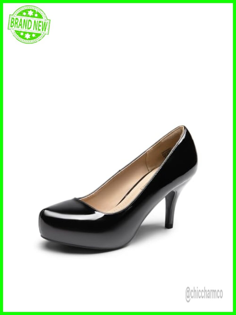 Low Stiletto Platform Heels Pumps with Almond Toe and Rhinestone